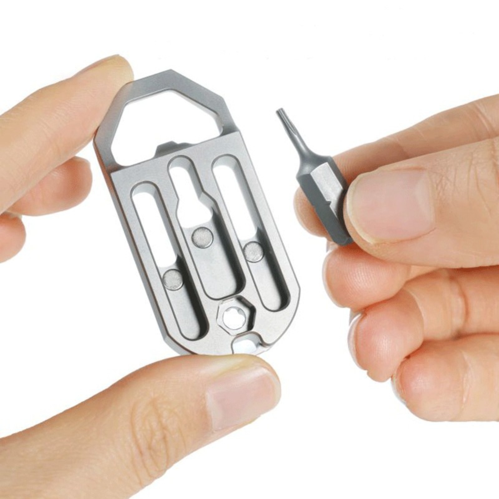 EDC Titanium Multi Tools Bottle Opener Crowbar Pocket with Bit Holder Keychain