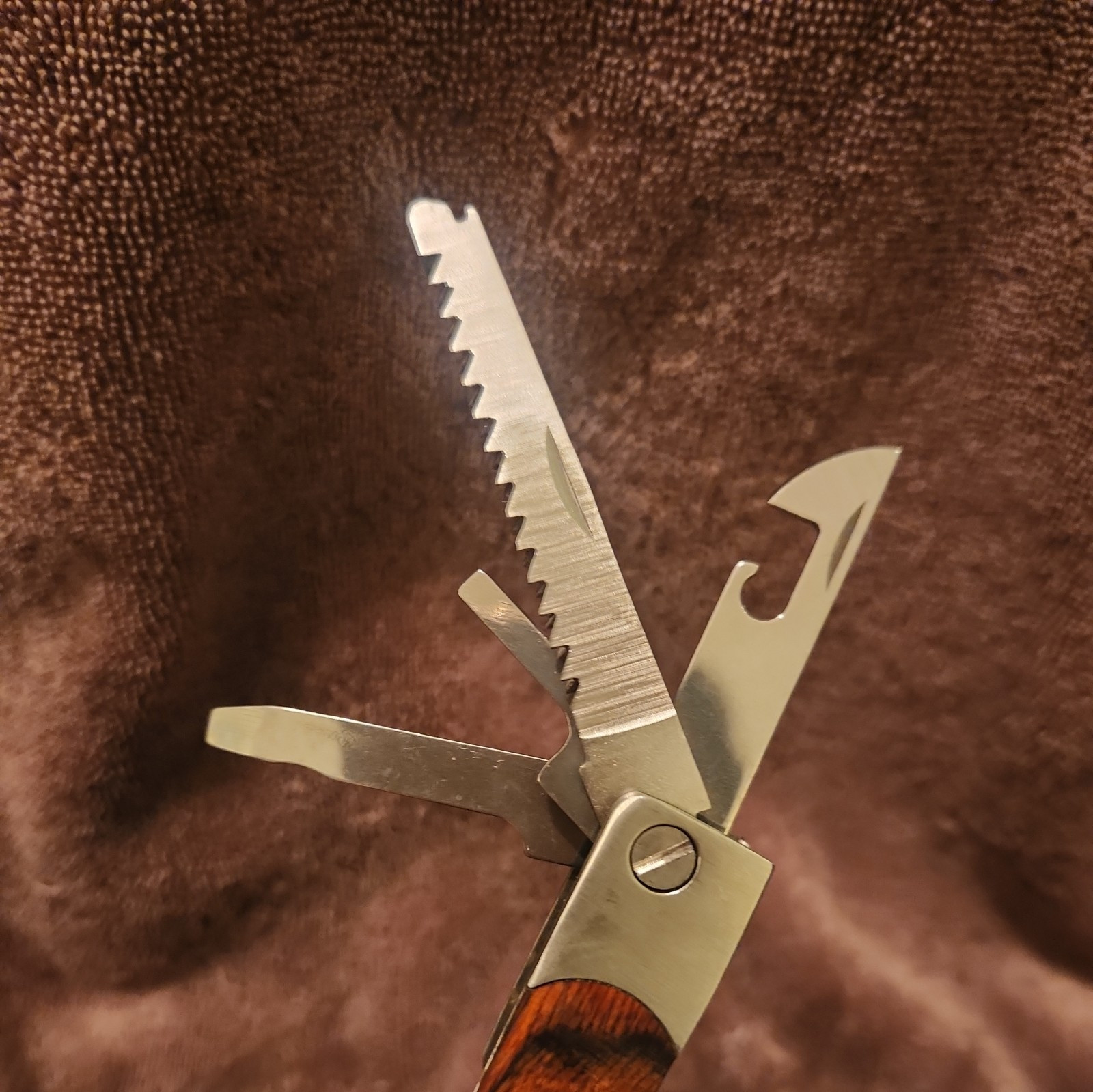 Wood Handle Stainless Steel Multi Tool with Bits 7″Open