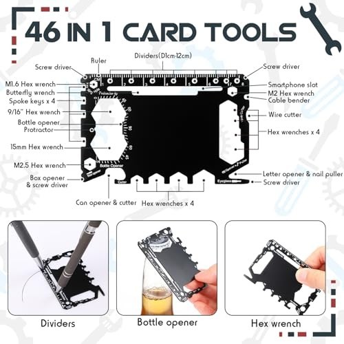 24 Pcs Multitool Gift Set for Men – Credit Card Wallet, LED Flashlights, 46-in-1