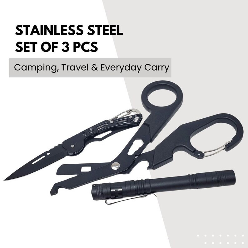 Custom 3pc Thanksgiving Multi-Tool Gift Set Engraved Knife, Flashlight & Shears