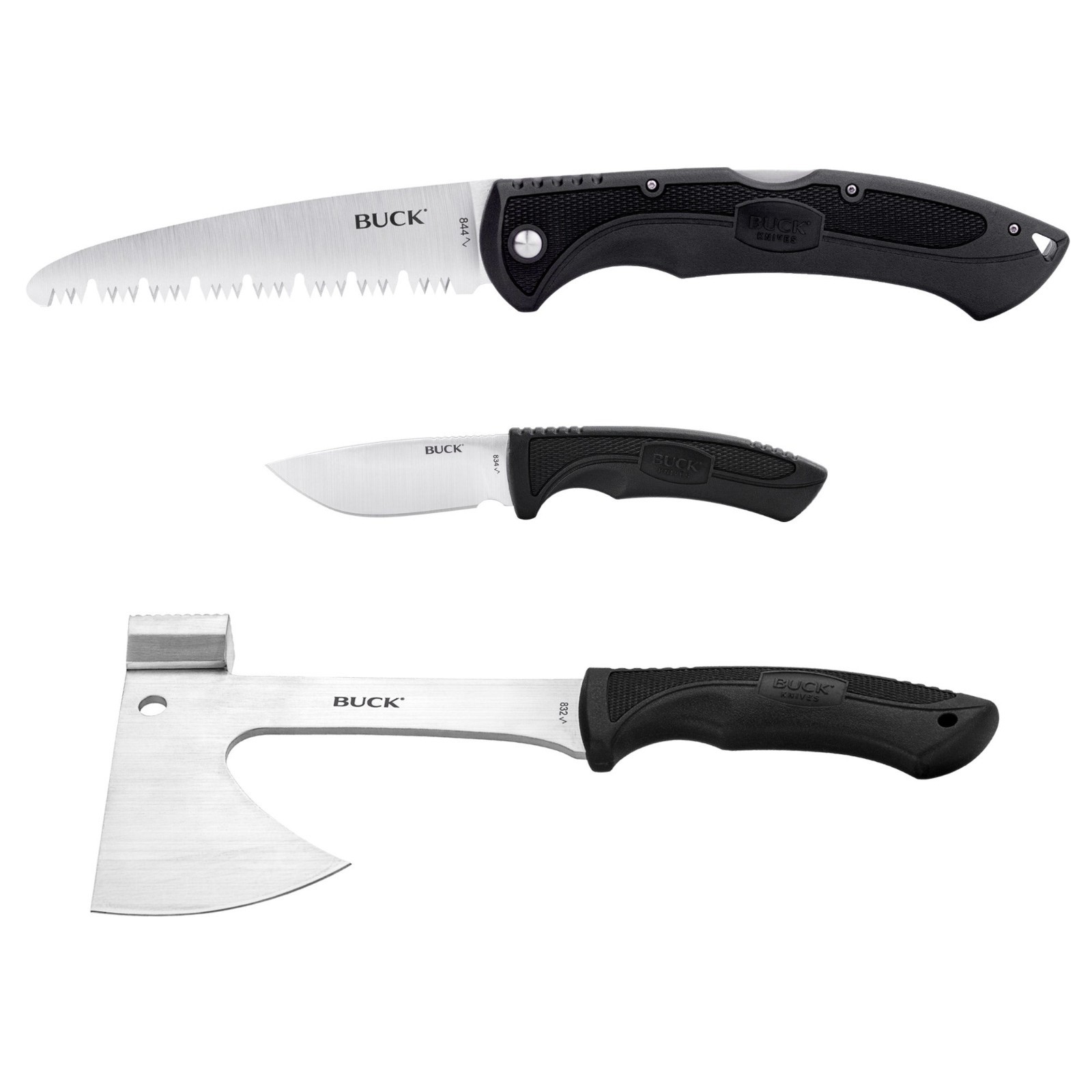 BUCK Knives Camp Kit Folding Saw, Fixed Blade Knife with Sheath, Axe with Sheath