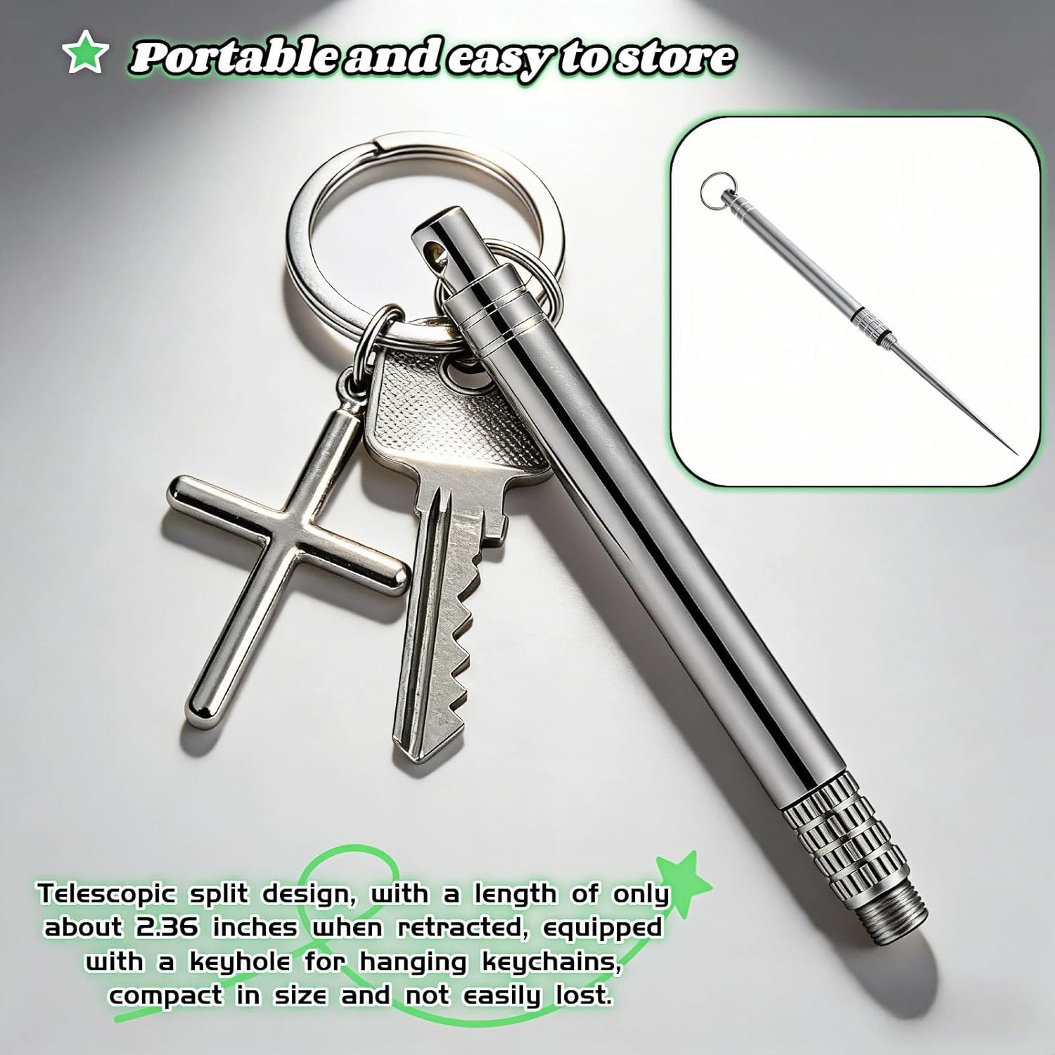 Portable Titanium Toothpick, Multi-Functional Reusable Stainless Steel Silver