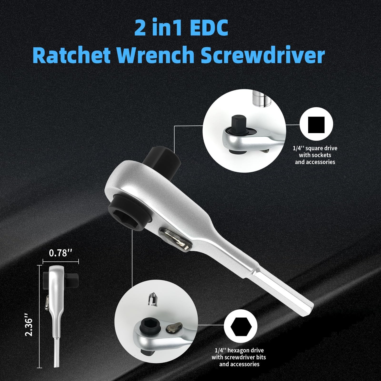 2-in-1 Mini Ratchet Wrench for Leatherman 1/4″ Hex Bit Driver & Square Drive …