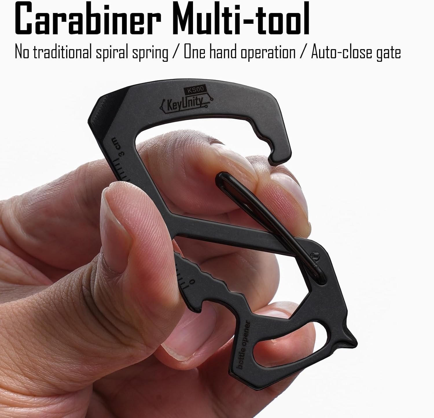 KS00BK Carabiner Clip Multitool Stainless Steel 7 Tools in 1, Quick Release