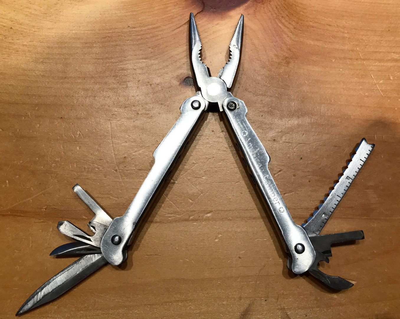 AMERICAN CAMPER BRAND STAINLESS STEEL MULTI TOOL COMBO PLIER W/ LEATHER SHEATH