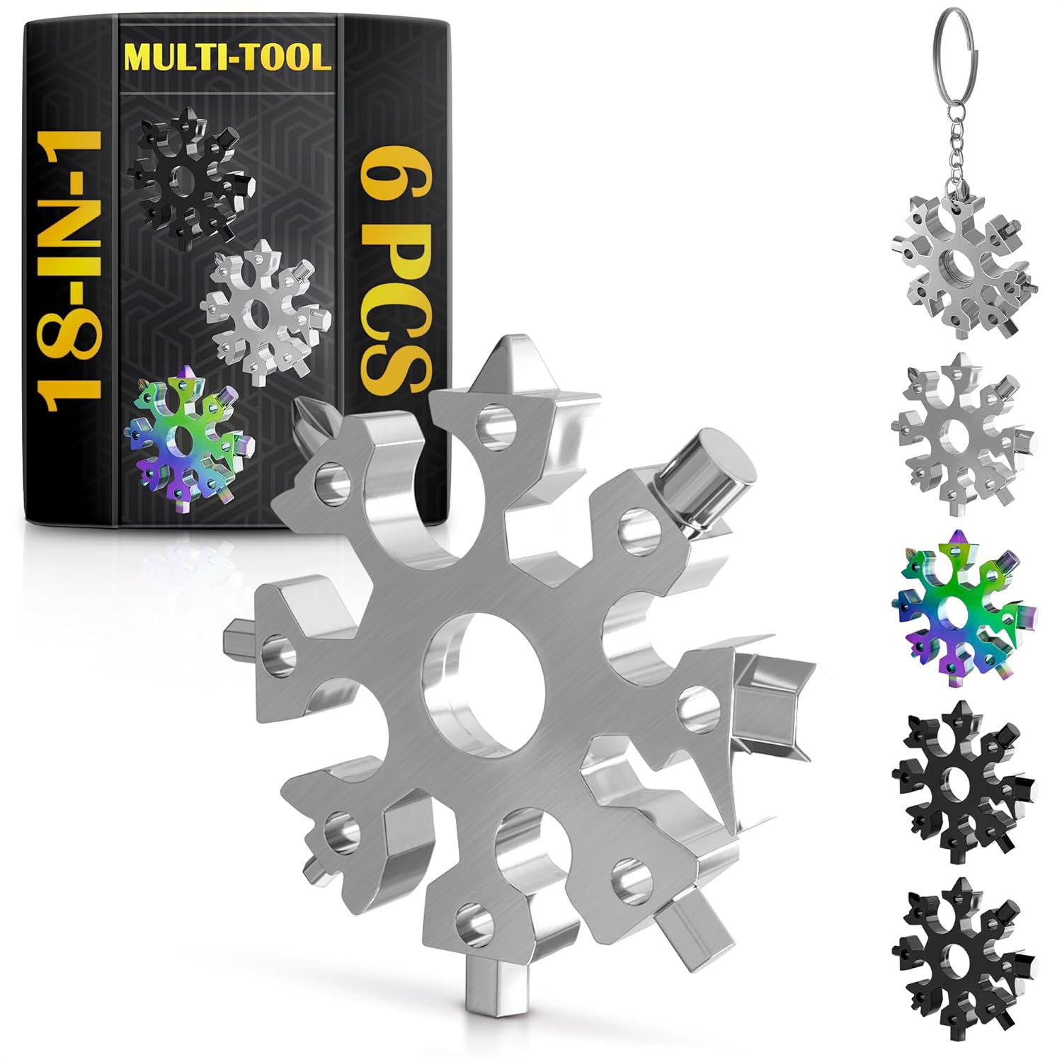 6 Pcs Smultitool 18 in 1 Set — Multi Tool Keychain — Stainless Steel Compact Scr