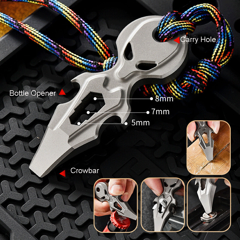1PC Titanium Skull Multi-Tool Pry Bar Crowbar Bottle Opener Pocket Outdoor EDC