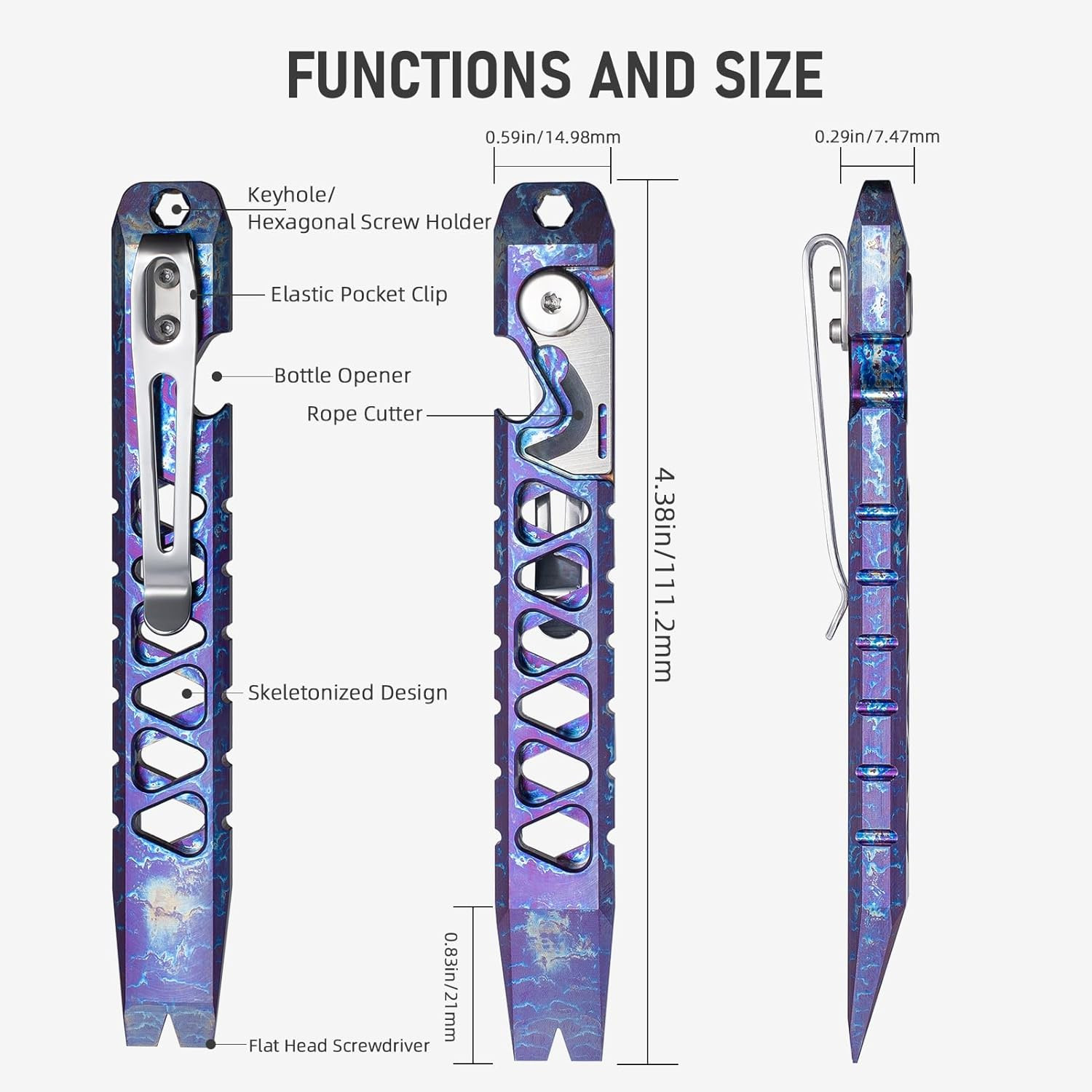 Titanium EDC Pry Bar, Keychain Pry Bar Multitool with Bottle Opener, Pocket Smal