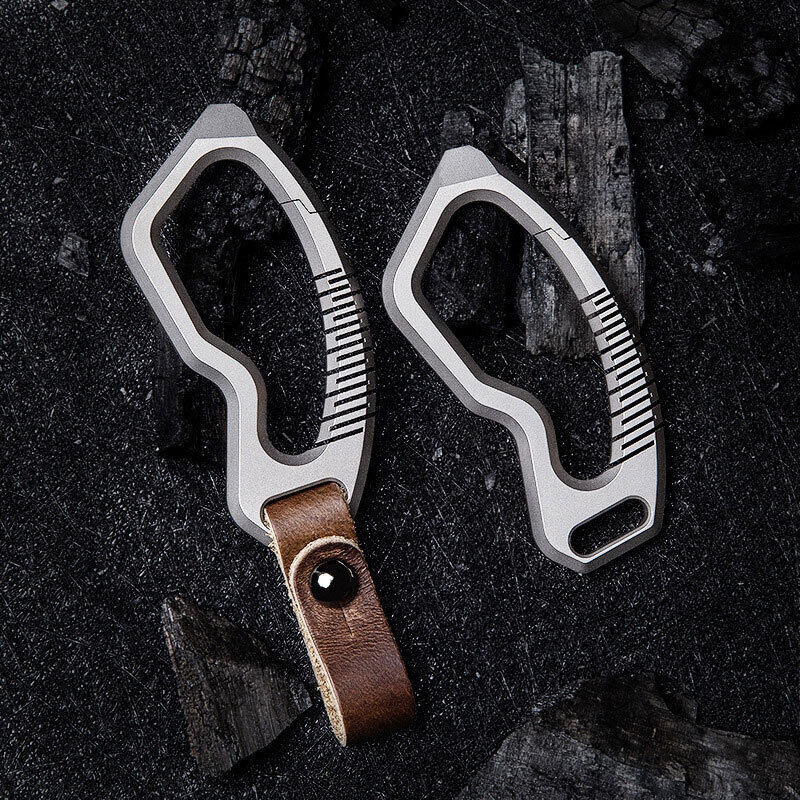 Titanium Alloy + Leather Keychain Carabiner Removable Pendant Crowbar EDC Tool