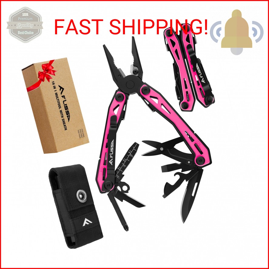 FLISSA 16-in-1 Pink Multi Tool Pliers, Gifts for Men Women, Stainless Steel EDC