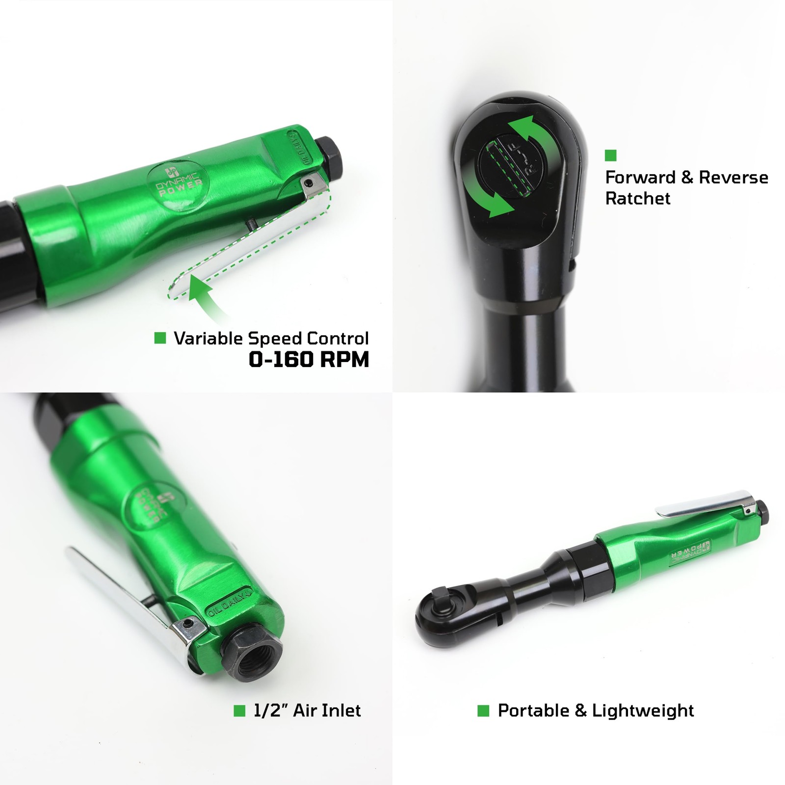 DYNAMIC POWER Professional 1/2″ AIR RACHET WRENCH KIT + 4 pcs 1/2″ Dr., Impac…