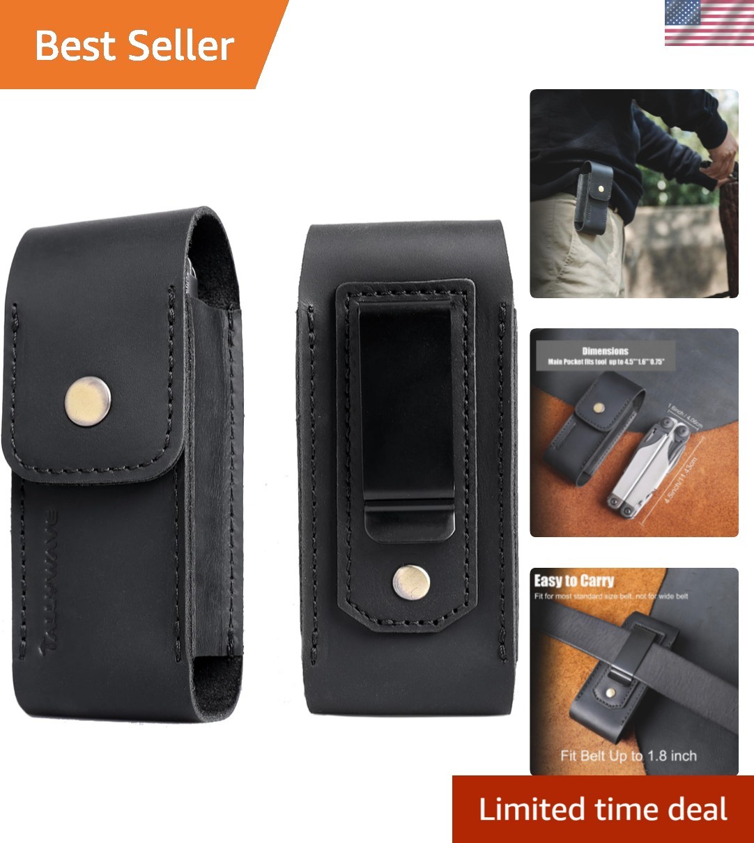 Elegant Leather Multitool Sheath with Magnetic Closure – EDC Belt Organizer
