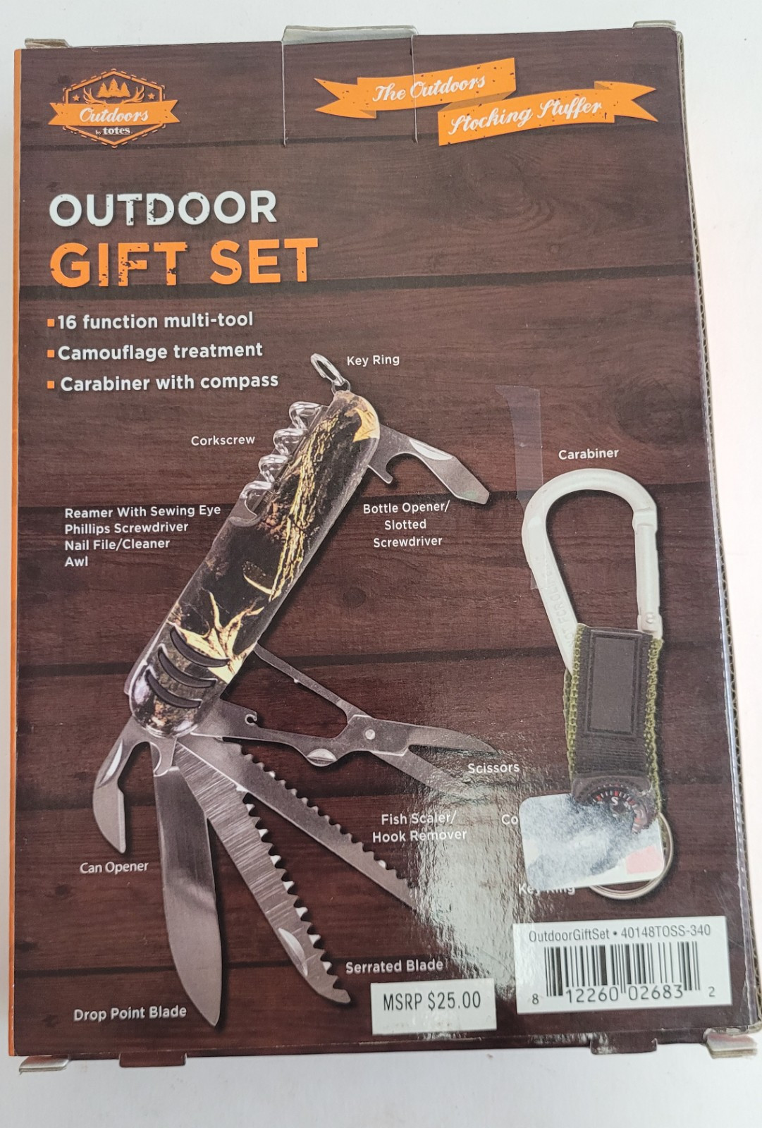 Outdoor Gift Set Outdoors by Totes, 16 Function Multi-tool, Camouflage, Compass