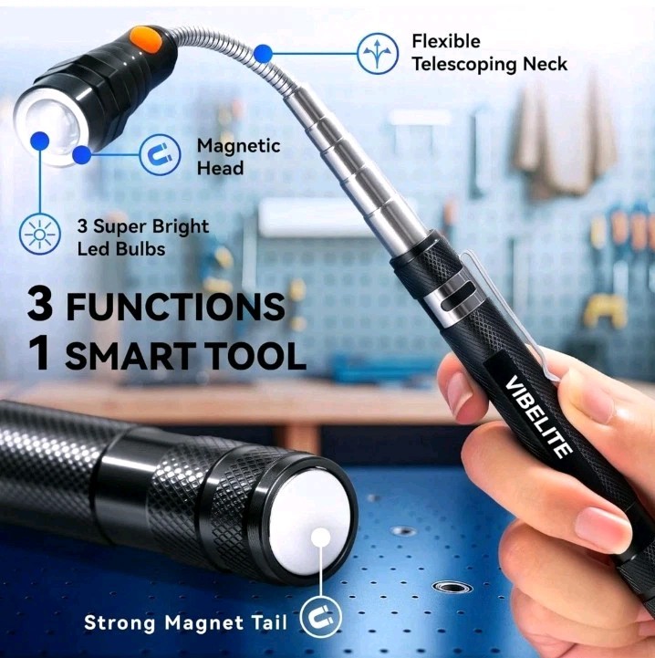 Extendable Magnetic Flashlight with Telescoping Magnet Pickup Tool- Coo