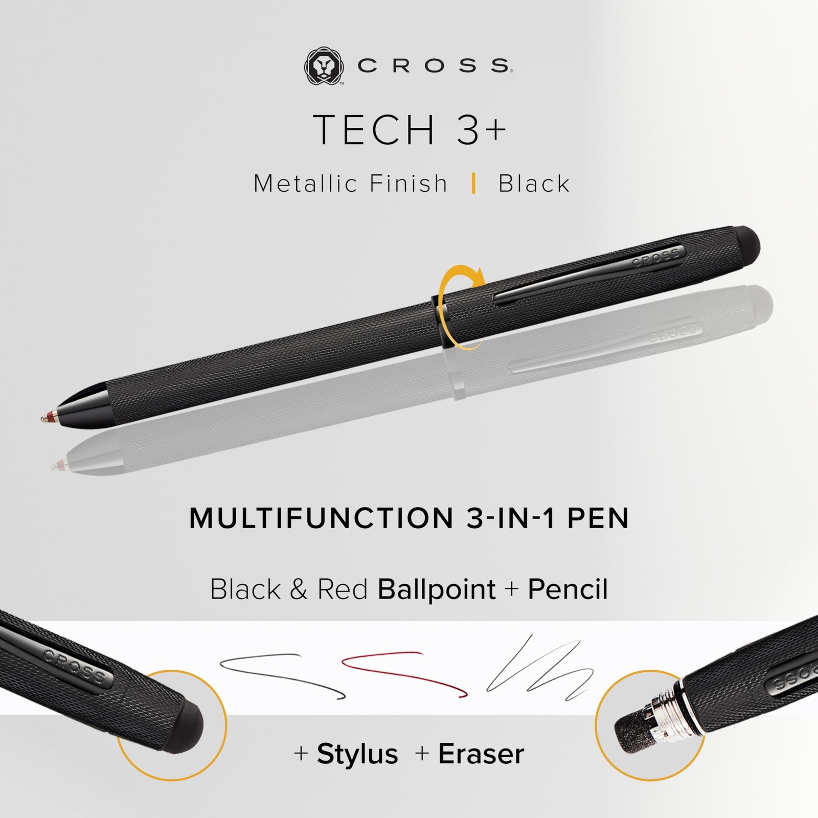 Tech3+ Refillable Multi-Function Ballpoint Pen with Stylus, Medium Ballpen an…