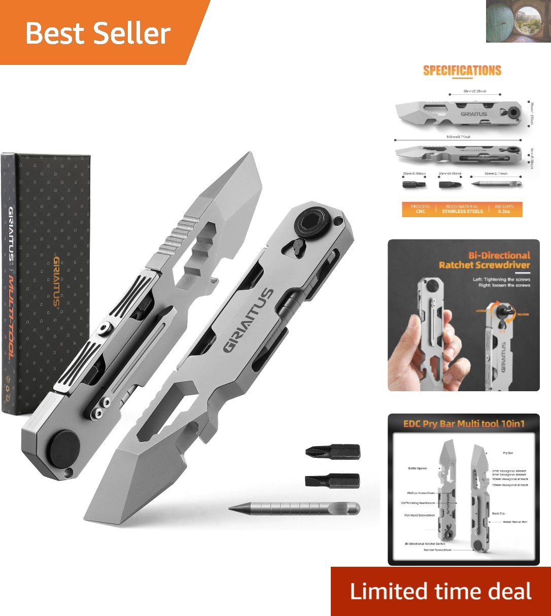 Versatile EDC Multitool: Pry Bar, Screwdriver & Everlasting Pen – Gift Ready!
