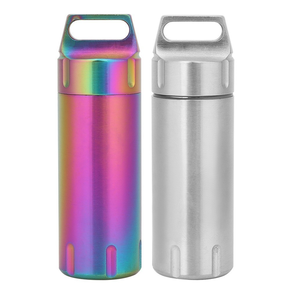 Portable Waterproof Stainless Steel Pills Case Container Bottle Keychain