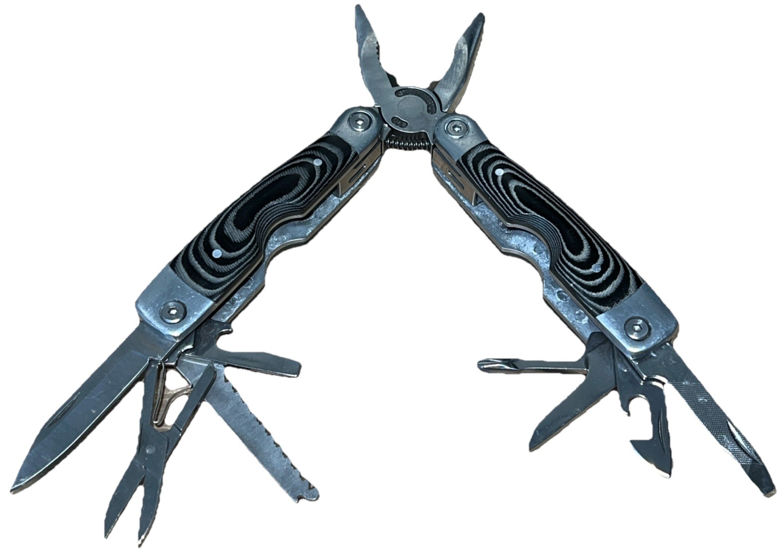 Grand Way Multi-Tool 9-Function Stainless Steel #2CR Black Swirl 6”