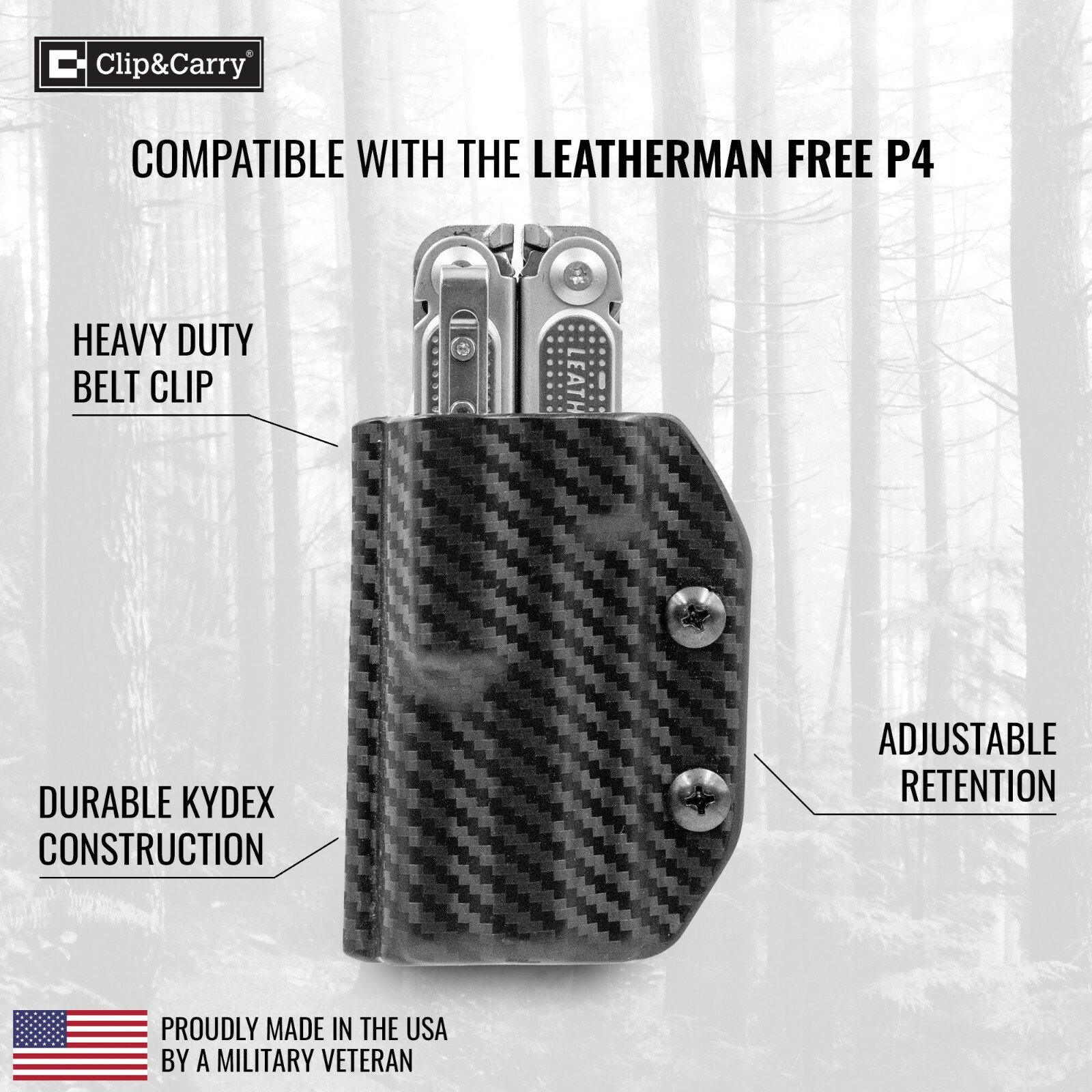 Clip & Carry Kydex Sheath Holder Cover for LEATHERMAN FREE P2 Multi-Tool Tool