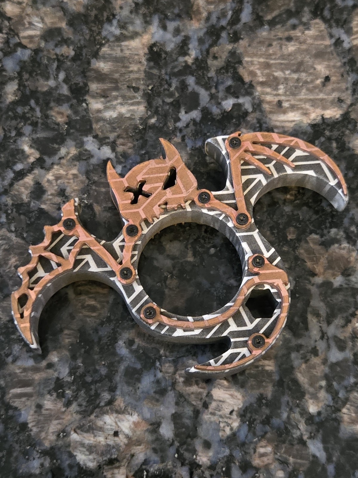 Bat 3 Finger Copper Titanium Laser Engraved Knuck EDC Pocket Tool Bottle Opener