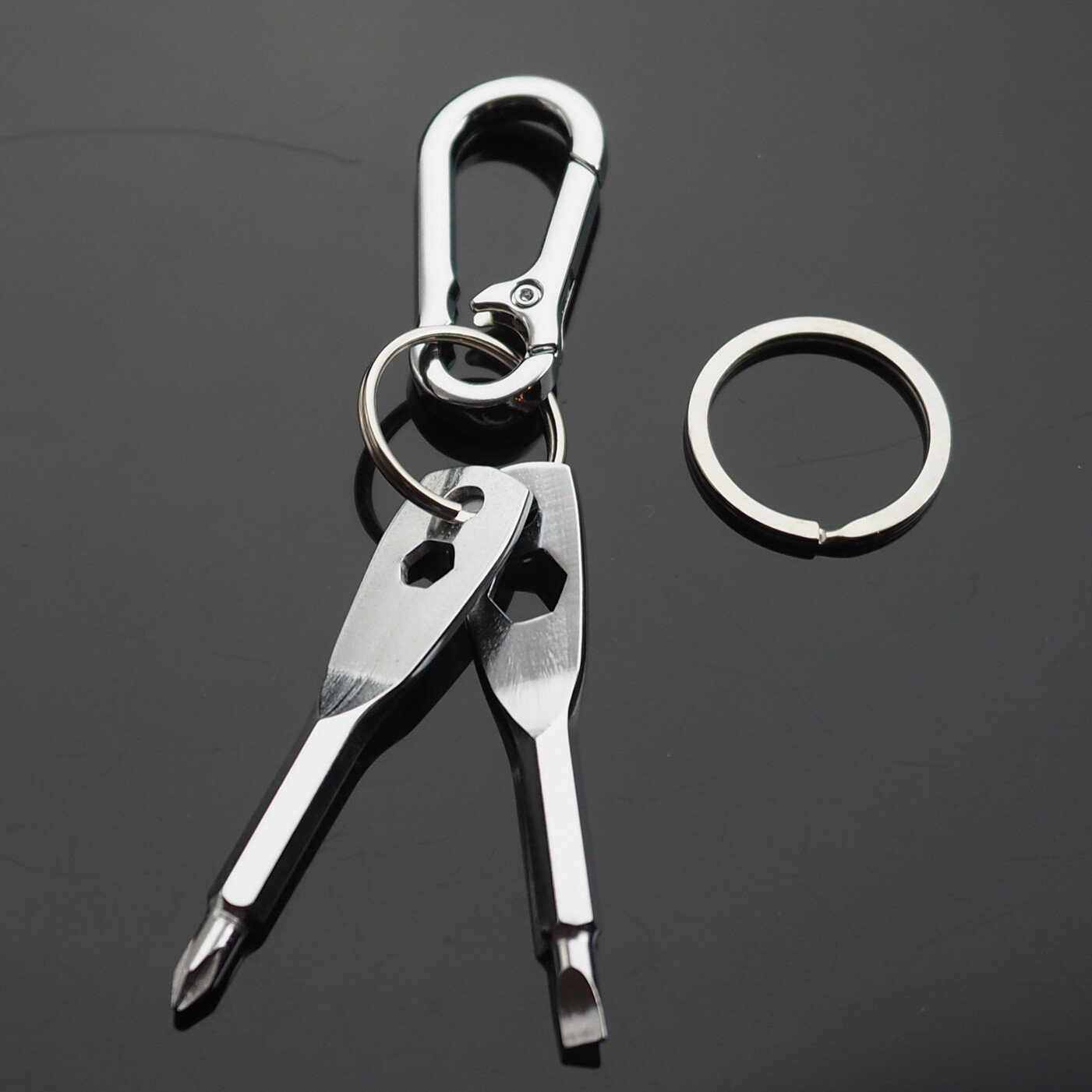 Screwdriver Keychain Set EDC Pocket Tool Hex Nut Wrench Key Ring Carabiner Clip