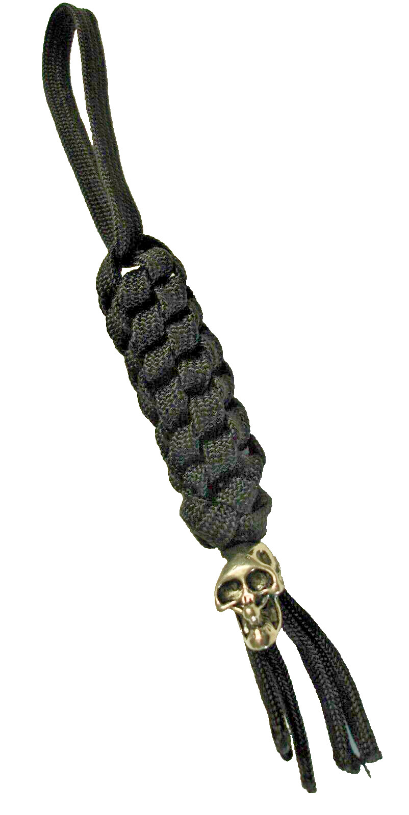 0NE HANDMADE BLACK 550 PARACORD KNIFE LANYARD WITH METAL SKULL BEAD MADE IN USA