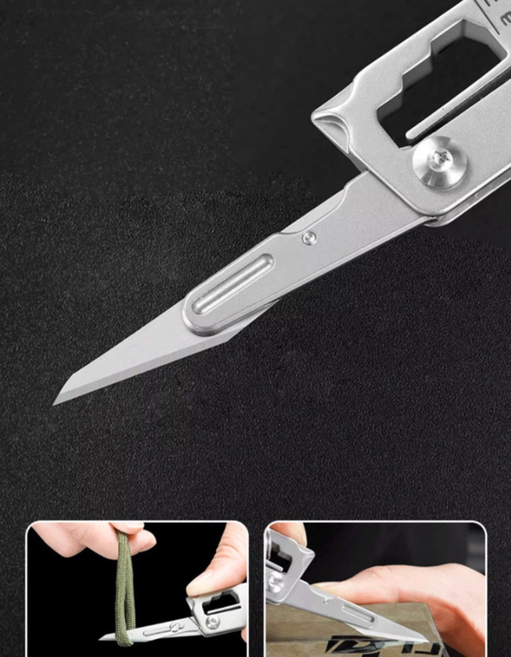 Titanium EDC Pry Bar Folding Scalpel Knife Pocket Keychain Crowbar Opener Ruler