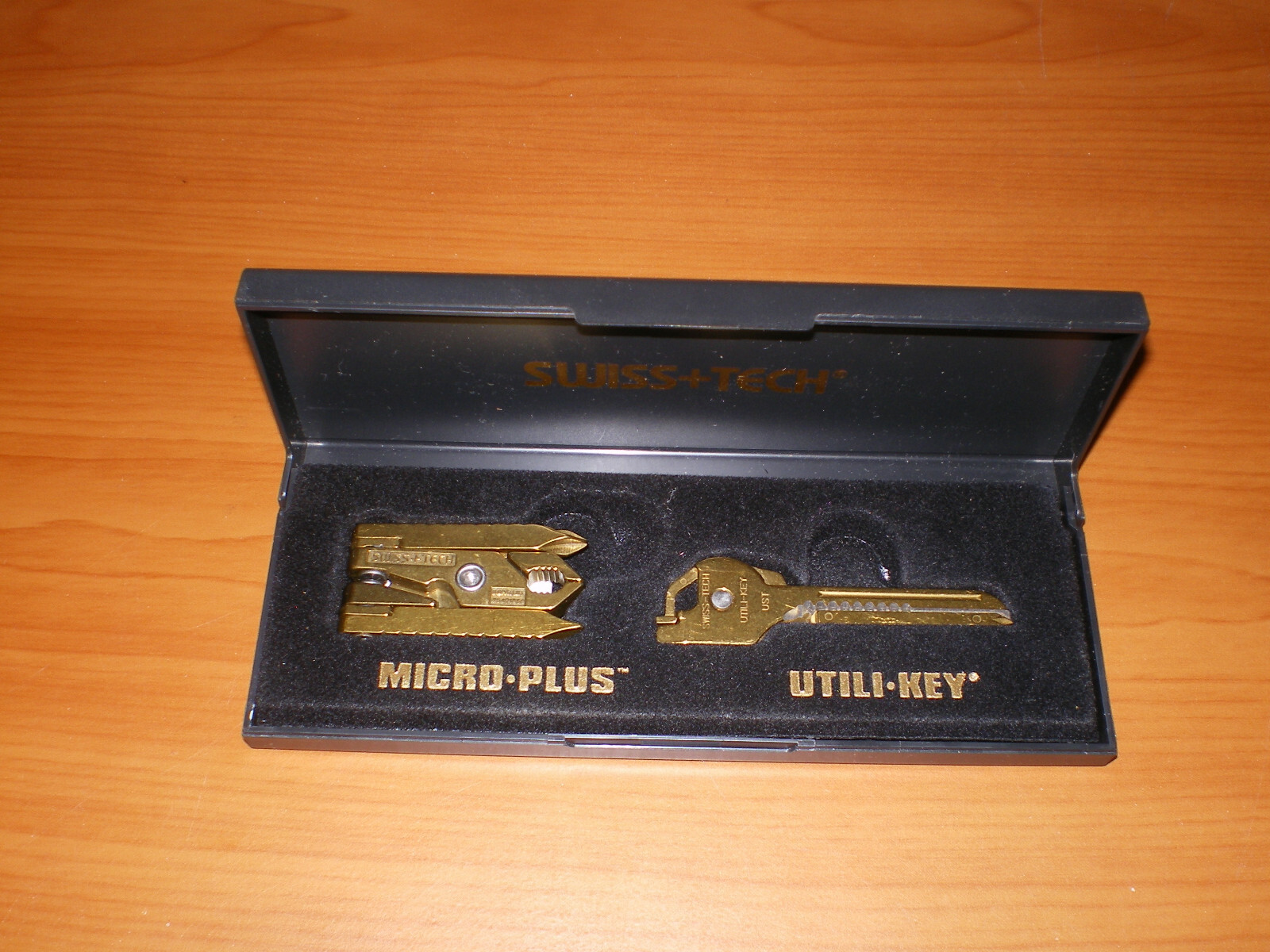 SWISS TECH Brass Finish Micro Plus & Utili Key * Looks New in Box & Instructions