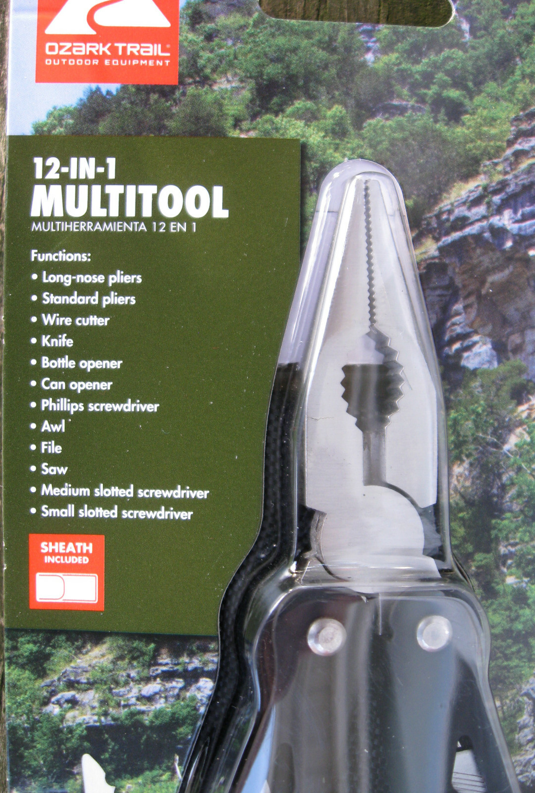 NEW 12-1 Multi-Tool Black Long NosePliers Wire Cutter Knife Etc W/Holder Camping