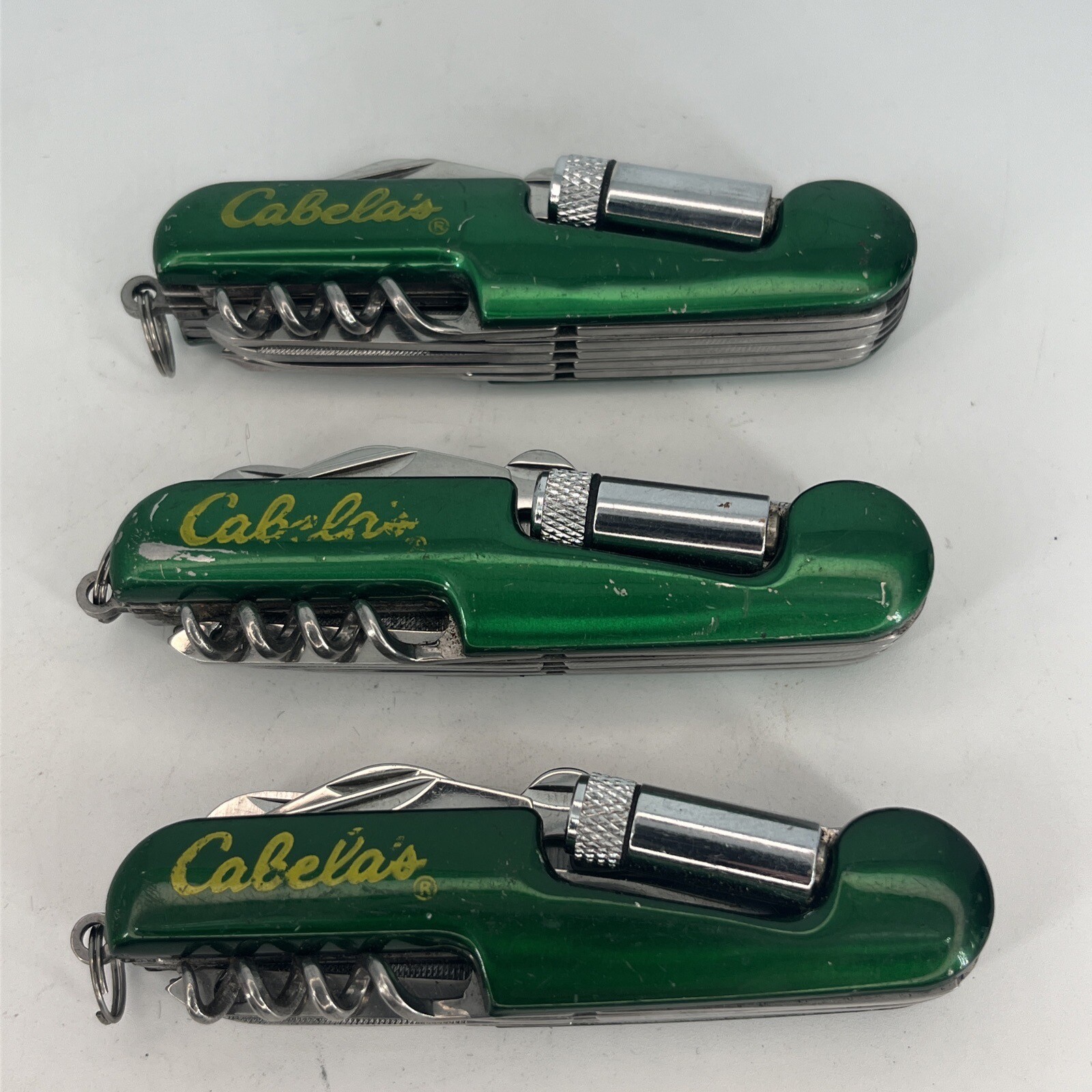 LOT OF 3 Cabella’s Green Multi Tool 8-in-1 Pocket Knife – SAVE BIG!