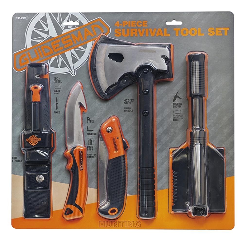 4 PIECE SURVIVAL TOOL SET – SURVIVAL, CAMPING, HUNTING. AX, KNIFE, SHOVEL, SAW