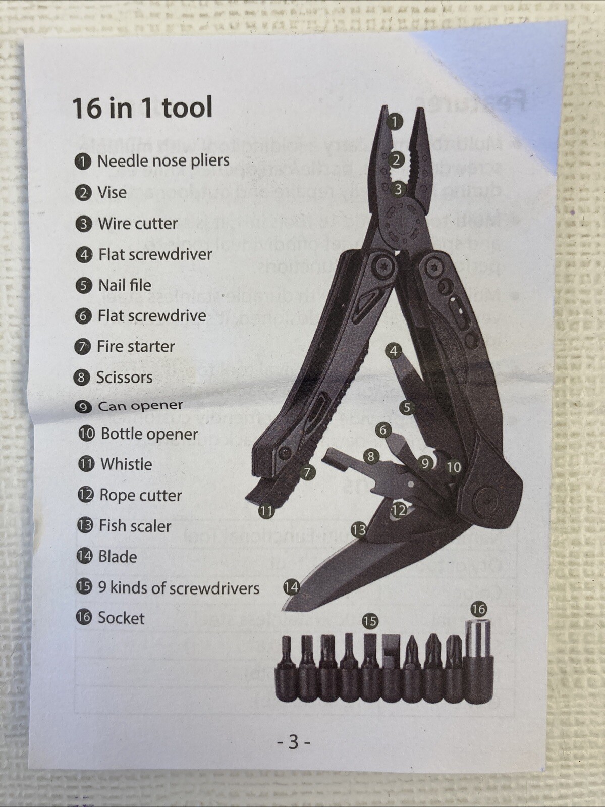 Multi Tool W/ Holster Nylon Belt Clip Pouch Black New NIB 16 Tools