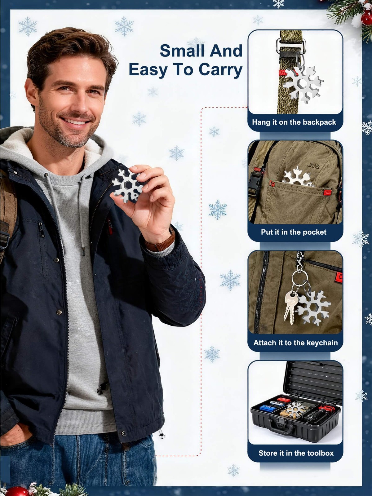 Christmas Gifts for Men 2025 – Stocking Stuffers for Him,18-in-1 Snowflake Mu…