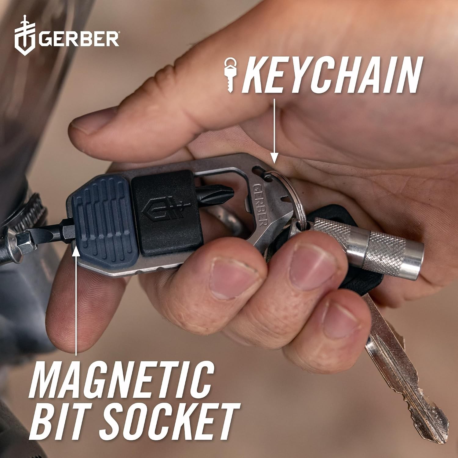 Gear Driver Keychain 5-in-1 Multitool, Clips to Pocket or Keychain with Pry Bar,