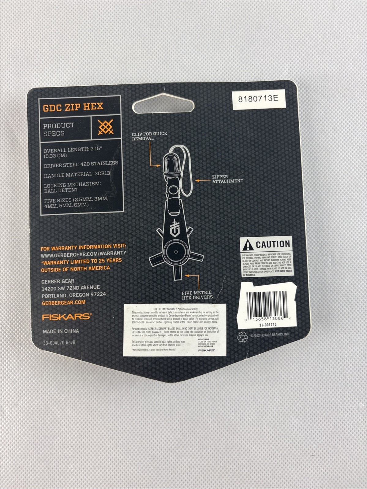 Gerber GDC Five Tools In One Keychain Zip Hex Tool 1740 5 bit sizes Discontinued