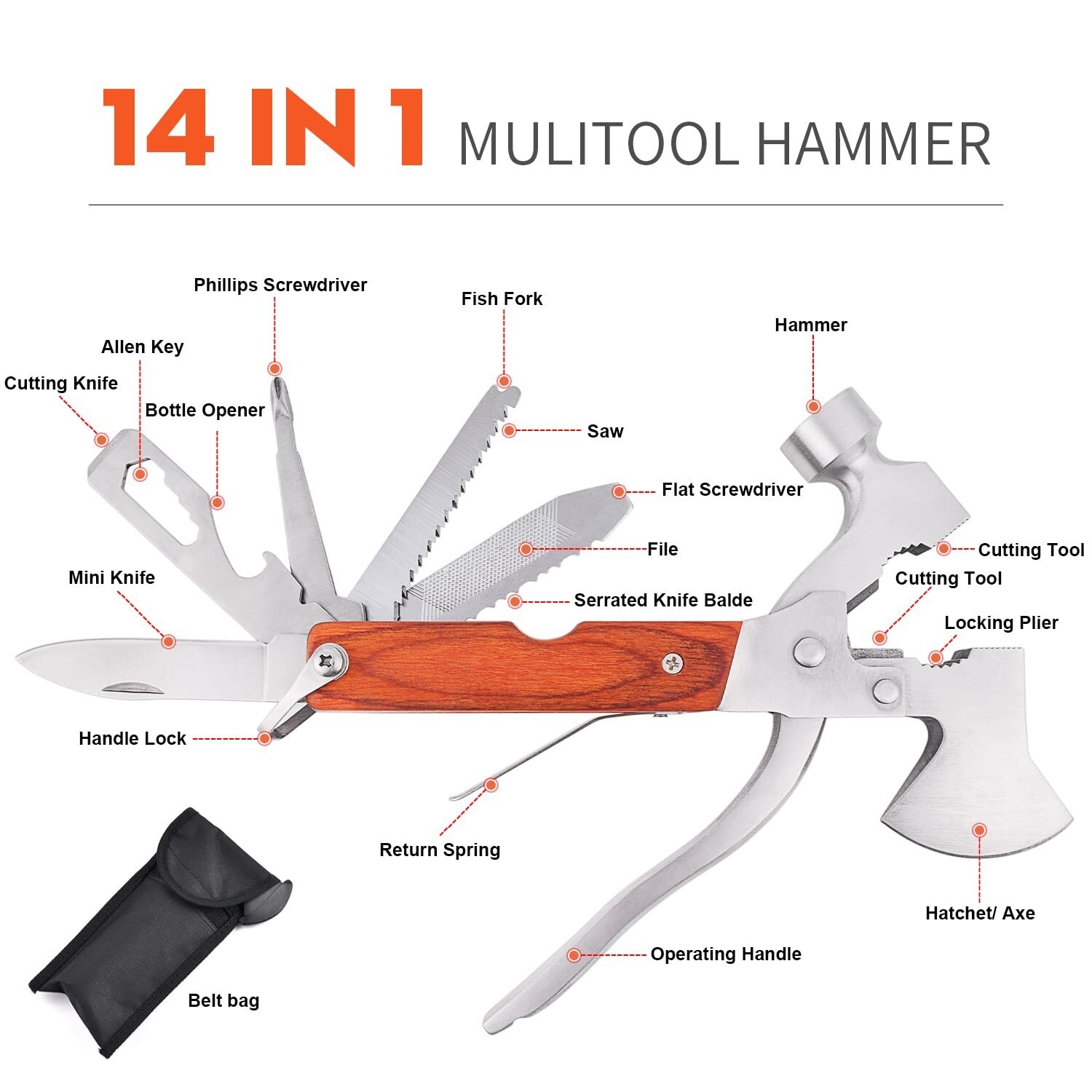Multitool Hammer Camping Gear Accessories Survival Kits 14 in 1 Multifunction…