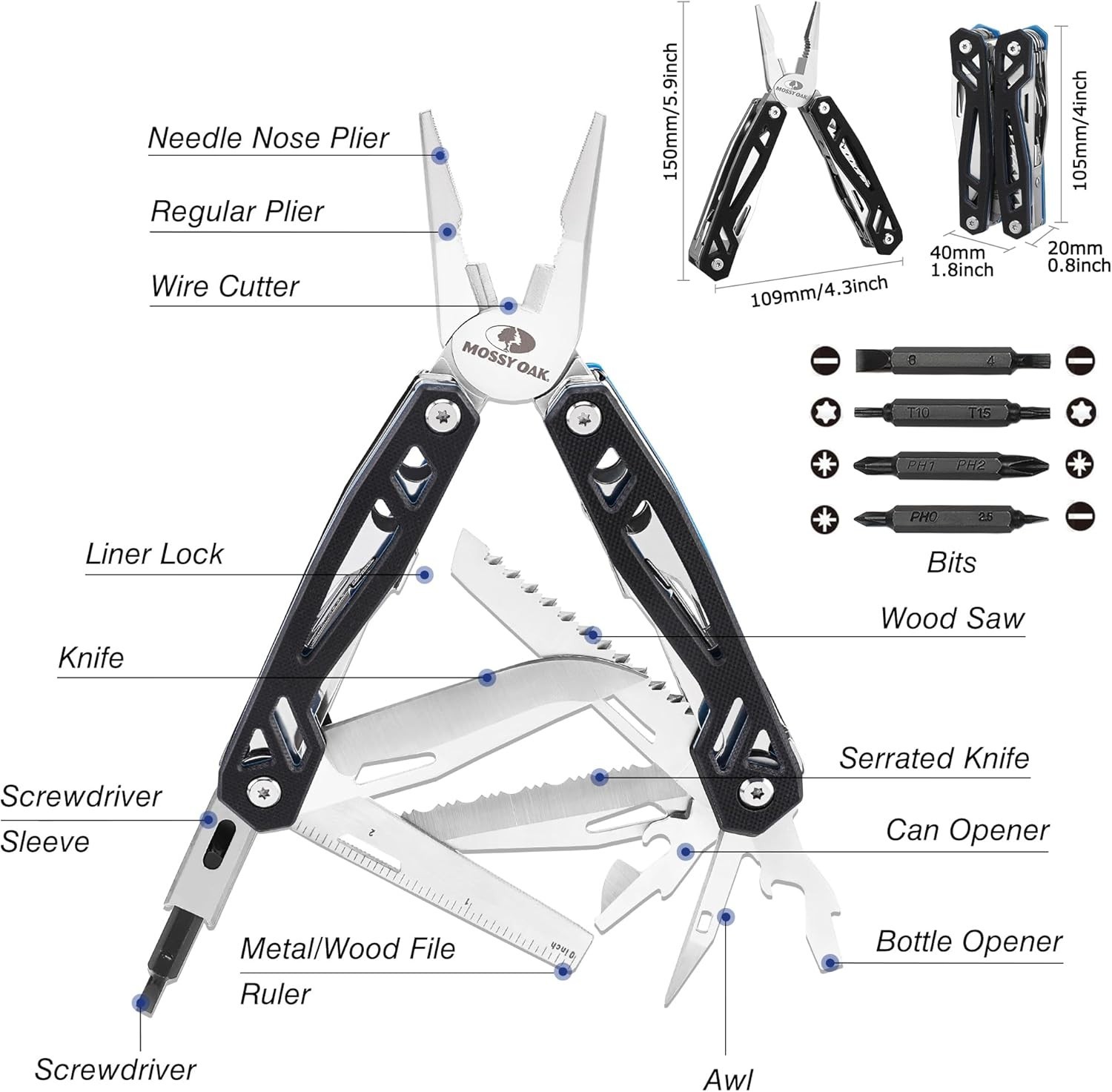 21-in-1 Stainless Steel Multitool with G10 Handle – Ultimate Outdoor Companion