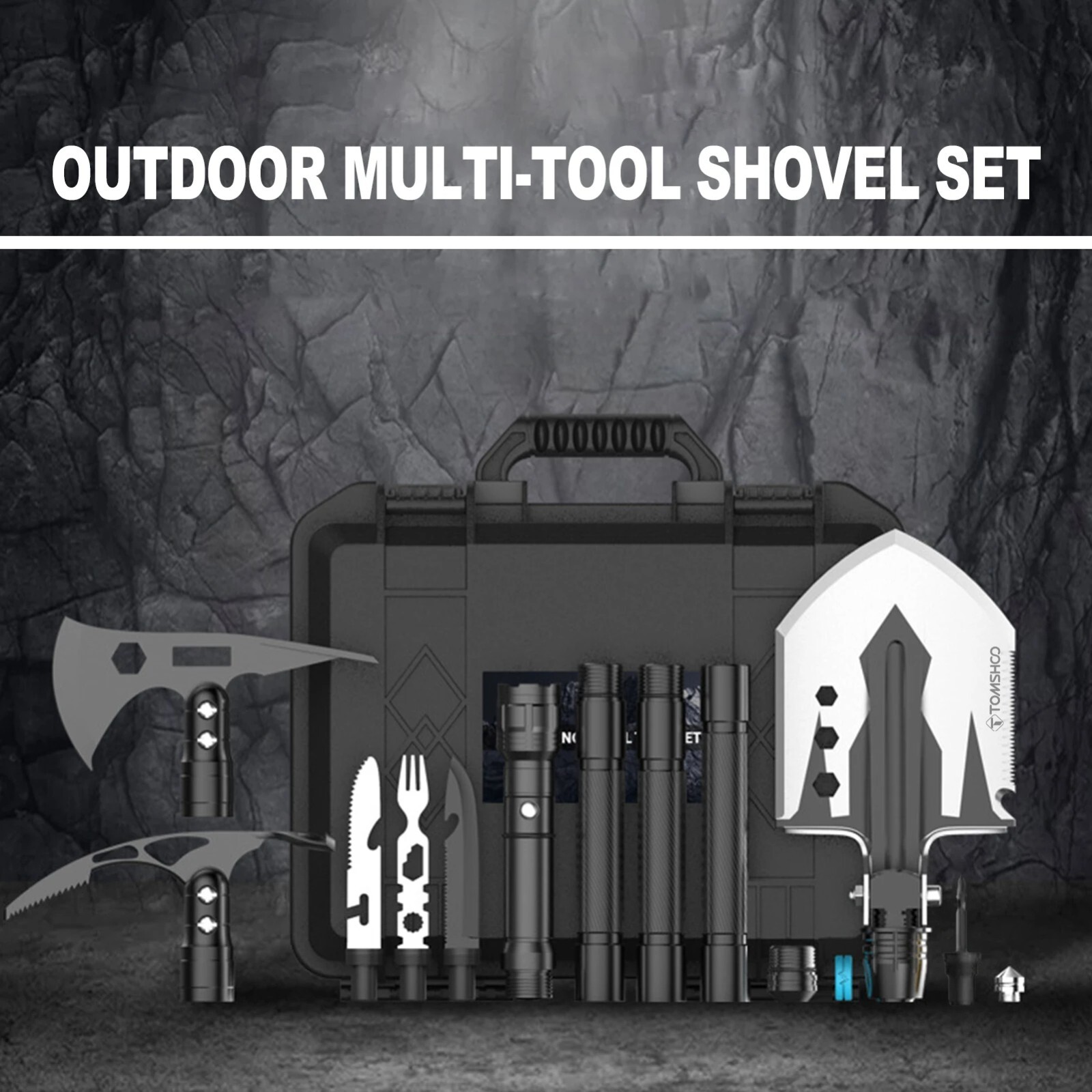 Multifunction Spade Shovel Hoe Pick Survival Tool Knife Saw Camping Army Axe
