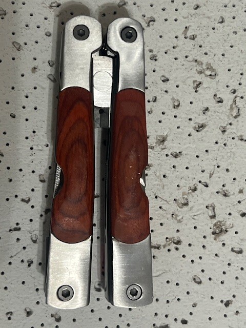 NRA Multi-Tool 4.5” Pliers ,Knives , Can Opener , Ruler and Saw Wood Handle—