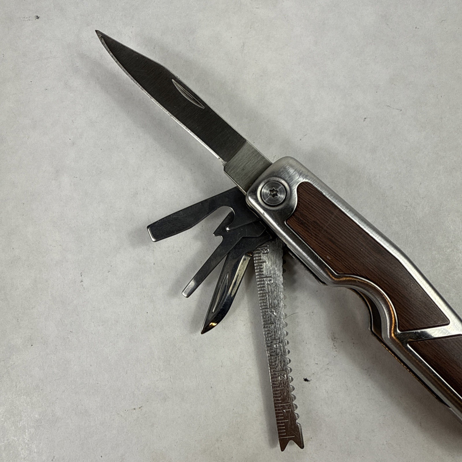 Multi Tool Stainless Steel Faux Wood Inlay Blunt Pliers, Blade *See Photos GUC