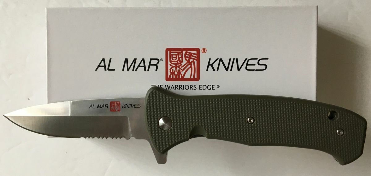 Al Mar Mini SERE 2020 Folding Knife 3.63″ 8Cr13MoV Steel Blade Green FRN Handle