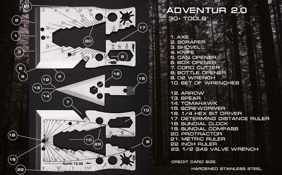 One Tool Pro Stainless Credit Card Tool 30+ Tools Pocket Survival Axe, Arrowhead