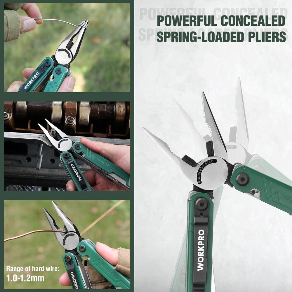 WORKPRO 18-in-1 Multi Tool Plier Stainless Steel Multitool Pocket Knife w/2 Lock