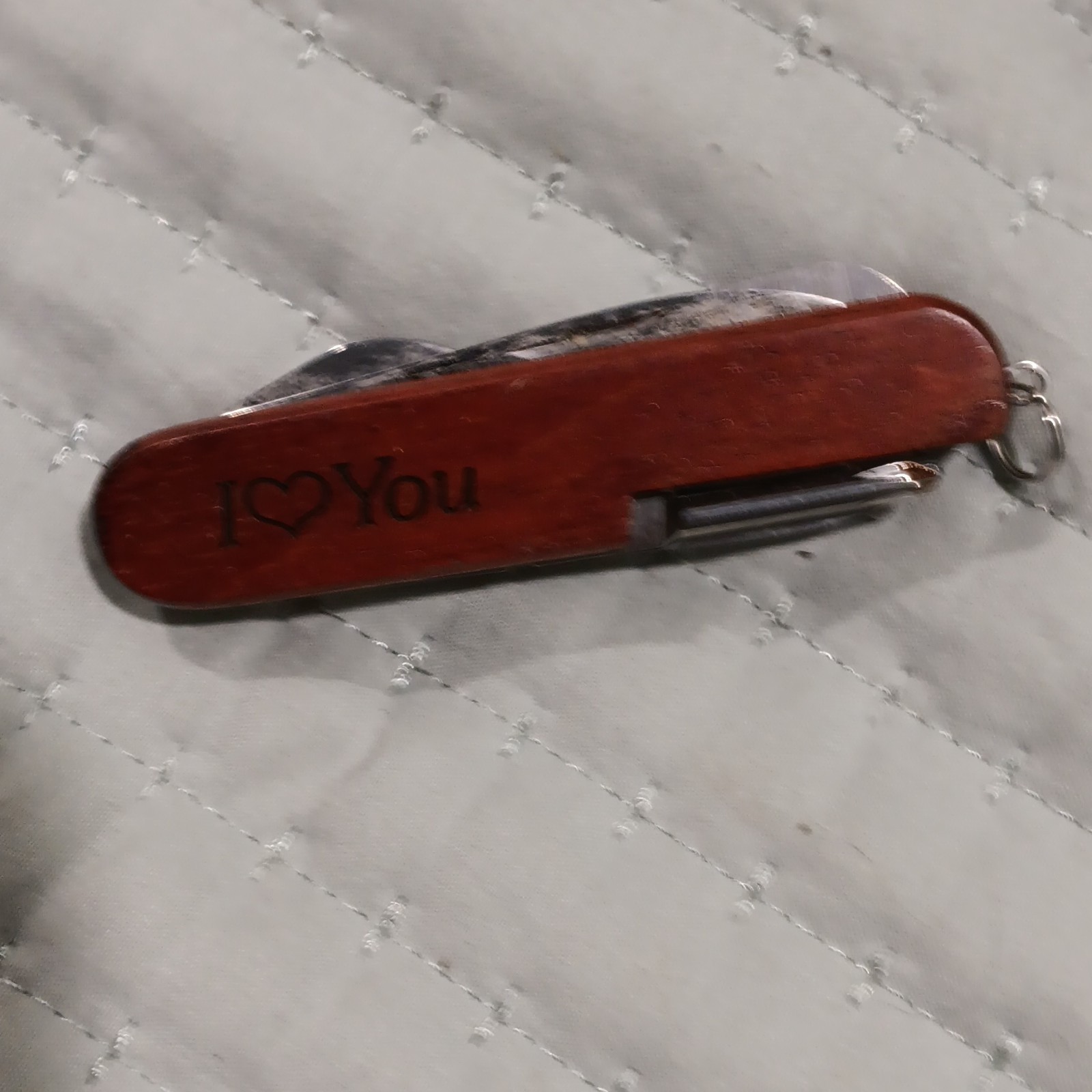 Wood Handle 7-in-1 Multi-Tool Pocket Knife Keychain New York I Love You