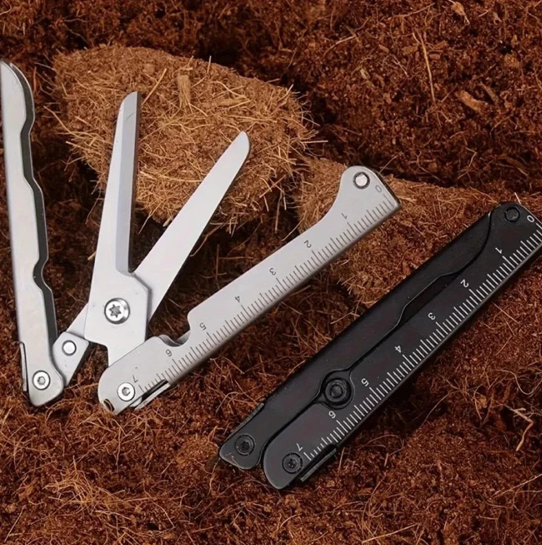 2Pc Folding Stainless Steel Scissors Portable Outdoor Survival tool silver&black