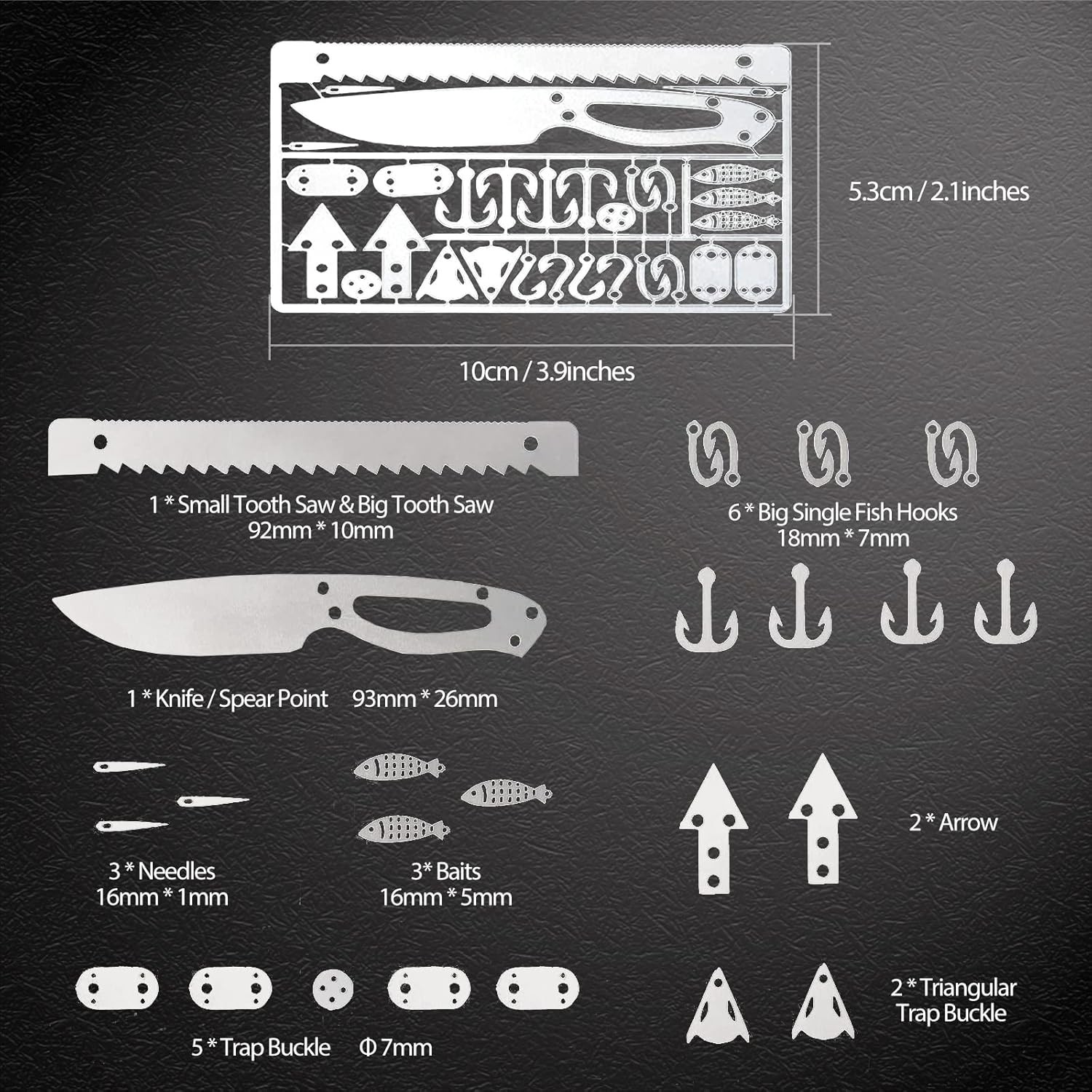 Hukado 9PCS Survival Card Multitool Camping Kit with Fishing Line Gear, Multipur