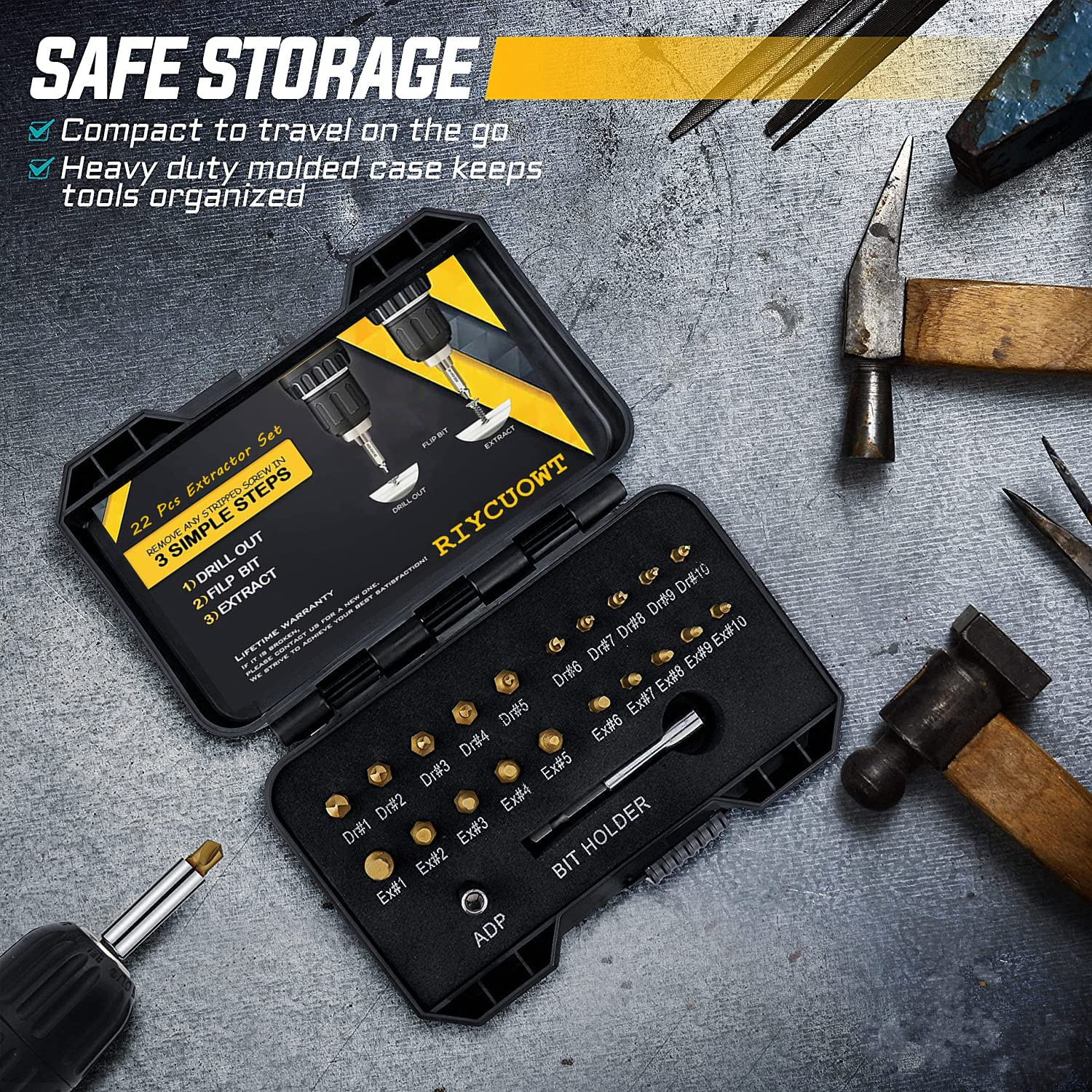 Gifts for Men – 22Pcs Titanium Damaged Screw Extractor Set, Remover for Stripped