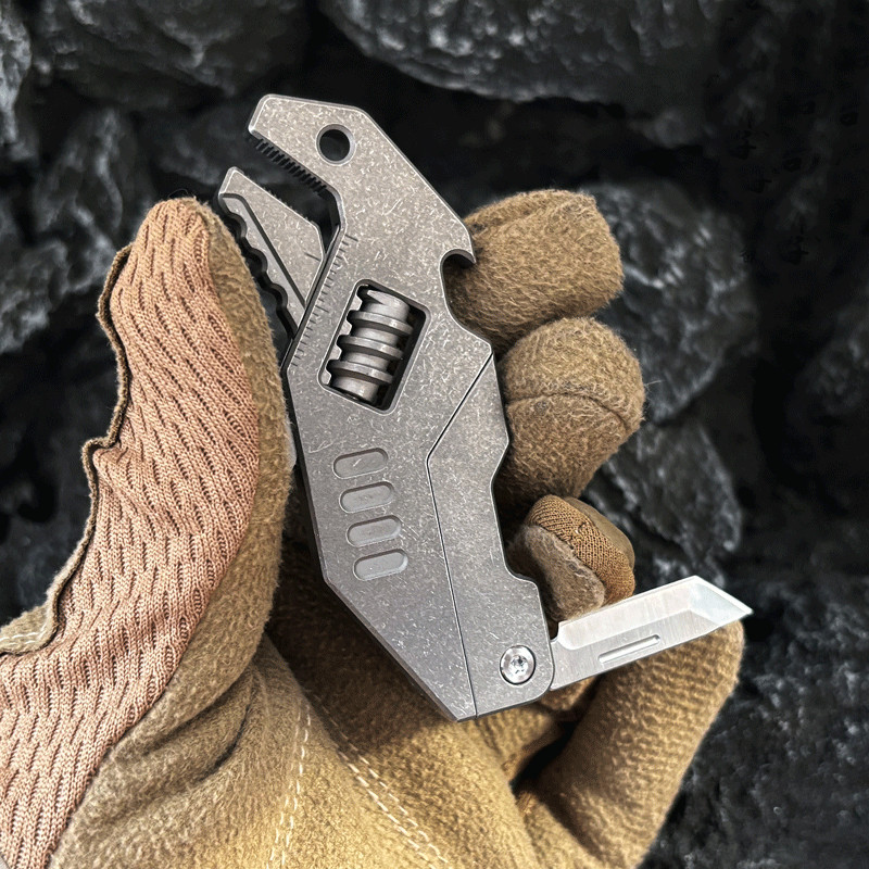 EDC Titanium Alloy Multi Tools Adjustable Wrench Pocket Folding Knife Keychain