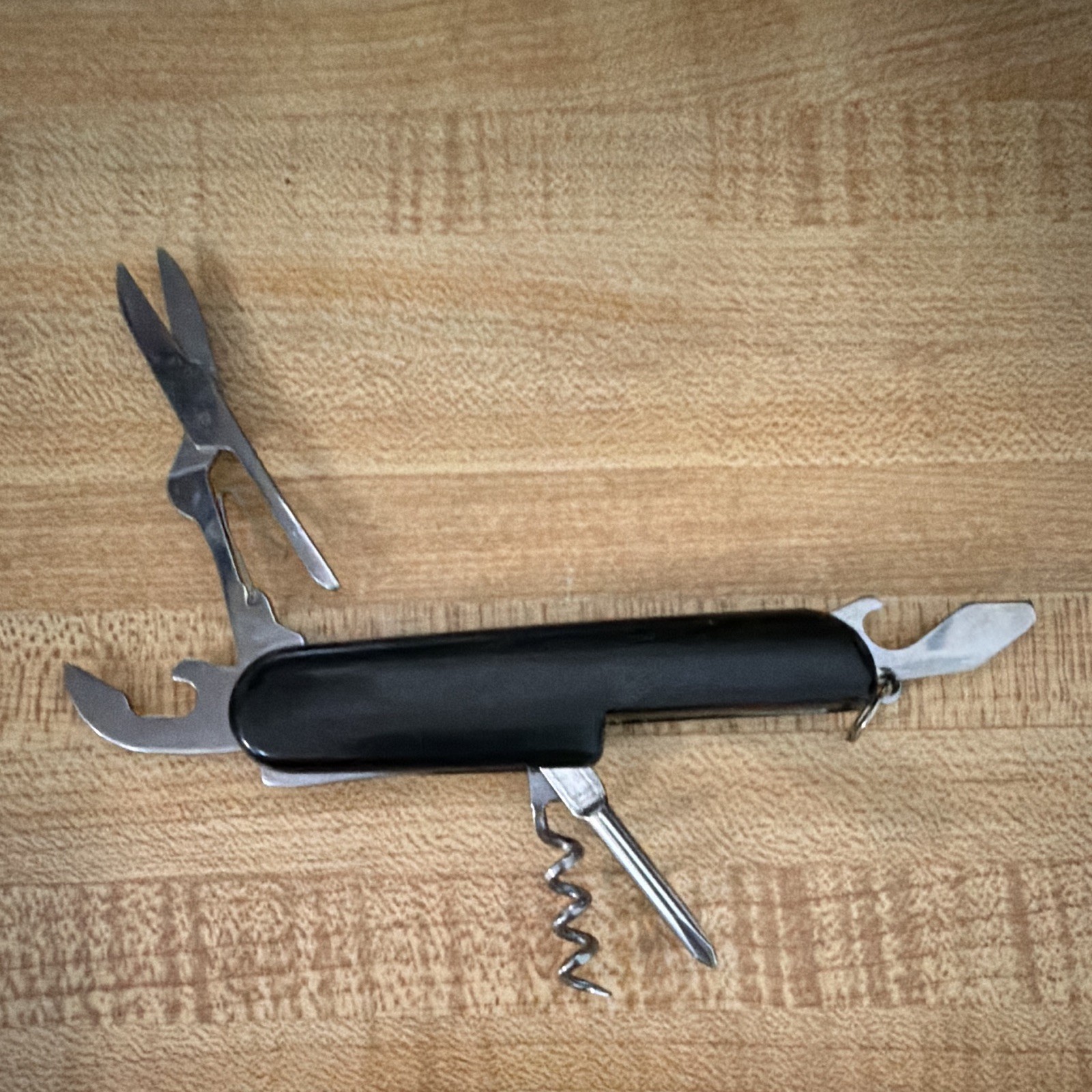 Multi-Tool Pocket Knife Black/Silver American Flag Inlay 6 Tools Scissors