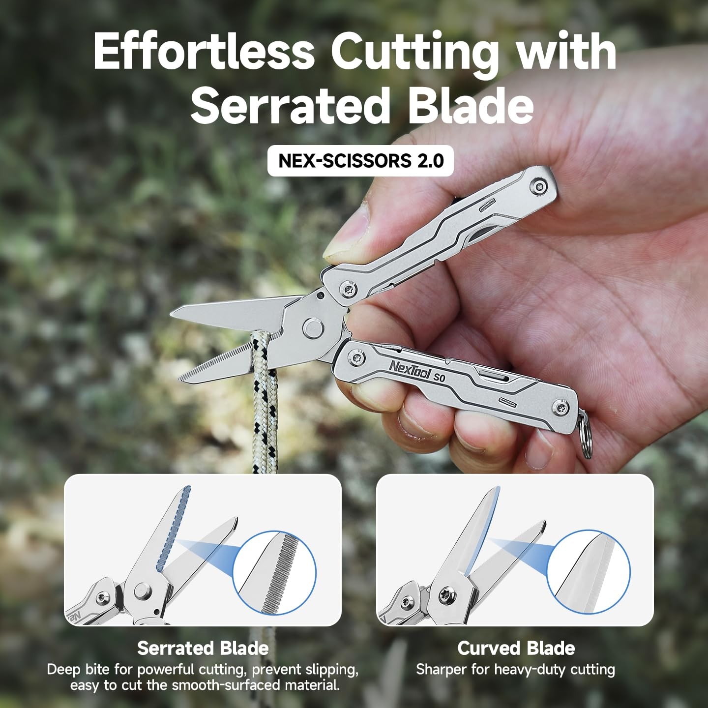 Micro Sailor Scissors S0, Mini Keychain Multitool with Serrated Scissors, 8-i…
